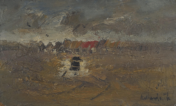 Red house in the distance